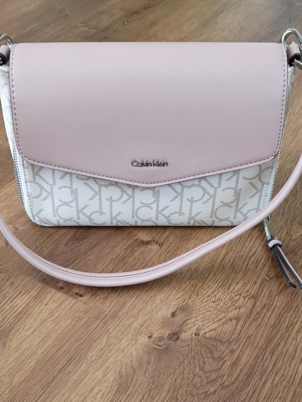 Calvin Klein Light Pink & White CK Monogram Crossbody